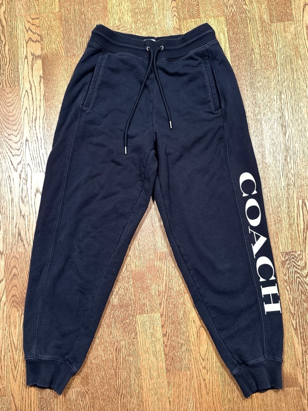 Coach Essential Terry Fleece Big Logo Navy Blue Joggers Sweatpants Mens Small
